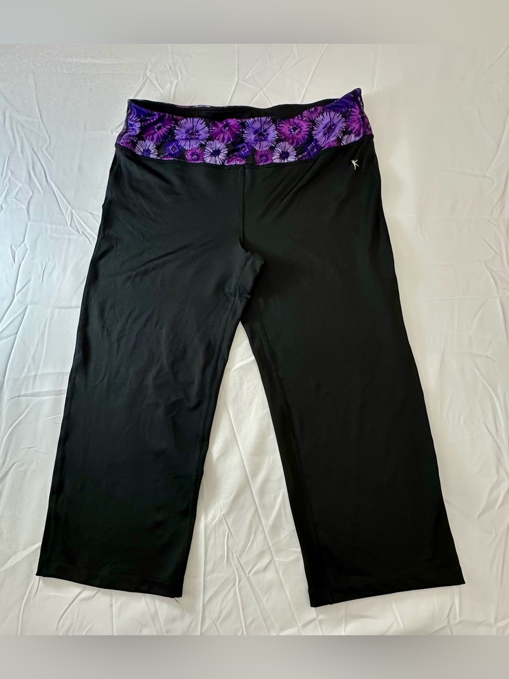 Danskin Women's Black Yoga Pants with Purple Floral Waistband